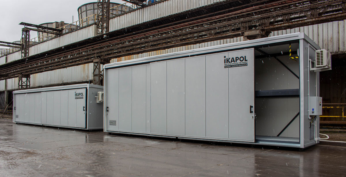 Gevaarstoffenopslag, containers voor gevaarlijke stoffen, vrijstaande container, opslagsystemen voor gevaarlijke stoffen van de specialist, gevaarlijke stoffen container • Fabrikant IKAPOL