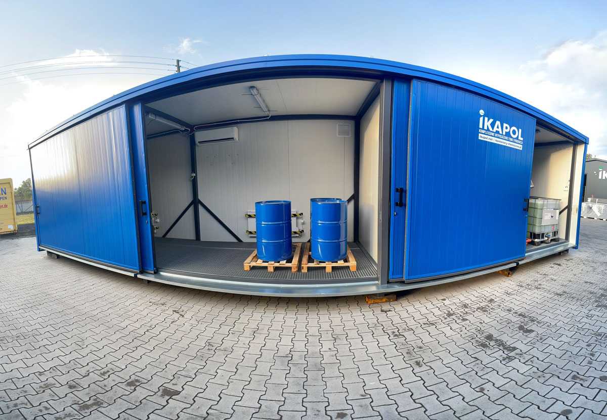 Gevaarstoffenopslag, containers voor gevaarlijke stoffen, vrijstaande container, opslagsystemen voor gevaarlijke stoffen van de specialist, gevaarlijke stoffen container • Fabrikant IKAPOL