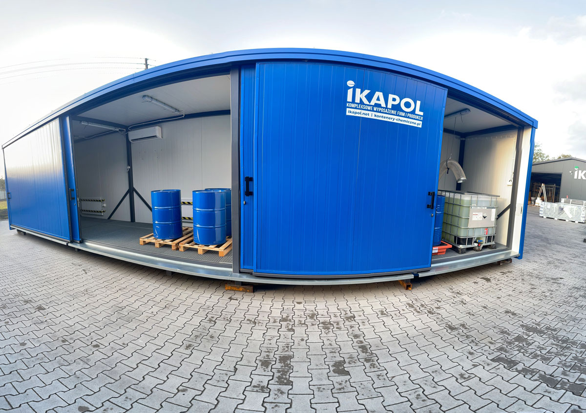 Gevaarstoffenopslag, containers voor gevaarlijke stoffen, vrijstaande container, opslagsystemen voor gevaarlijke stoffen van de specialist, gevaarlijke stoffen container • Fabrikant IKAPOL