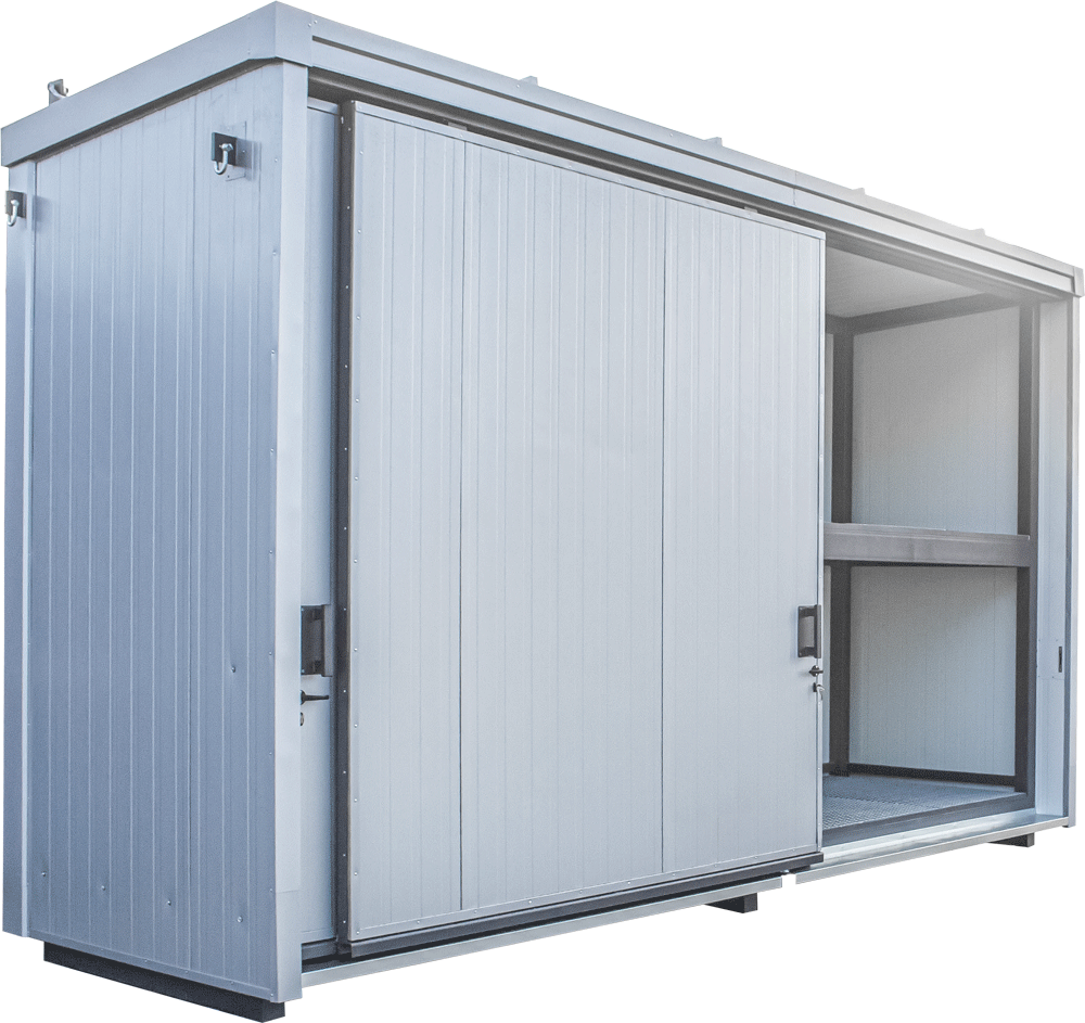 Gevaarstoffenopslag, containers voor gevaarlijke stoffen, vrijstaande container, opslagsystemen voor gevaarlijke stoffen van de specialist, gevaarlijke stoffen container • Fabrikant IKAPOL