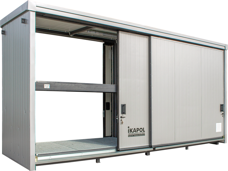 Gevaarstoffenopslag, containers voor gevaarlijke stoffen, vrijstaande container, opslagsystemen voor gevaarlijke stoffen van de specialist, gevaarlijke stoffen container • Fabrikant IKAPOL